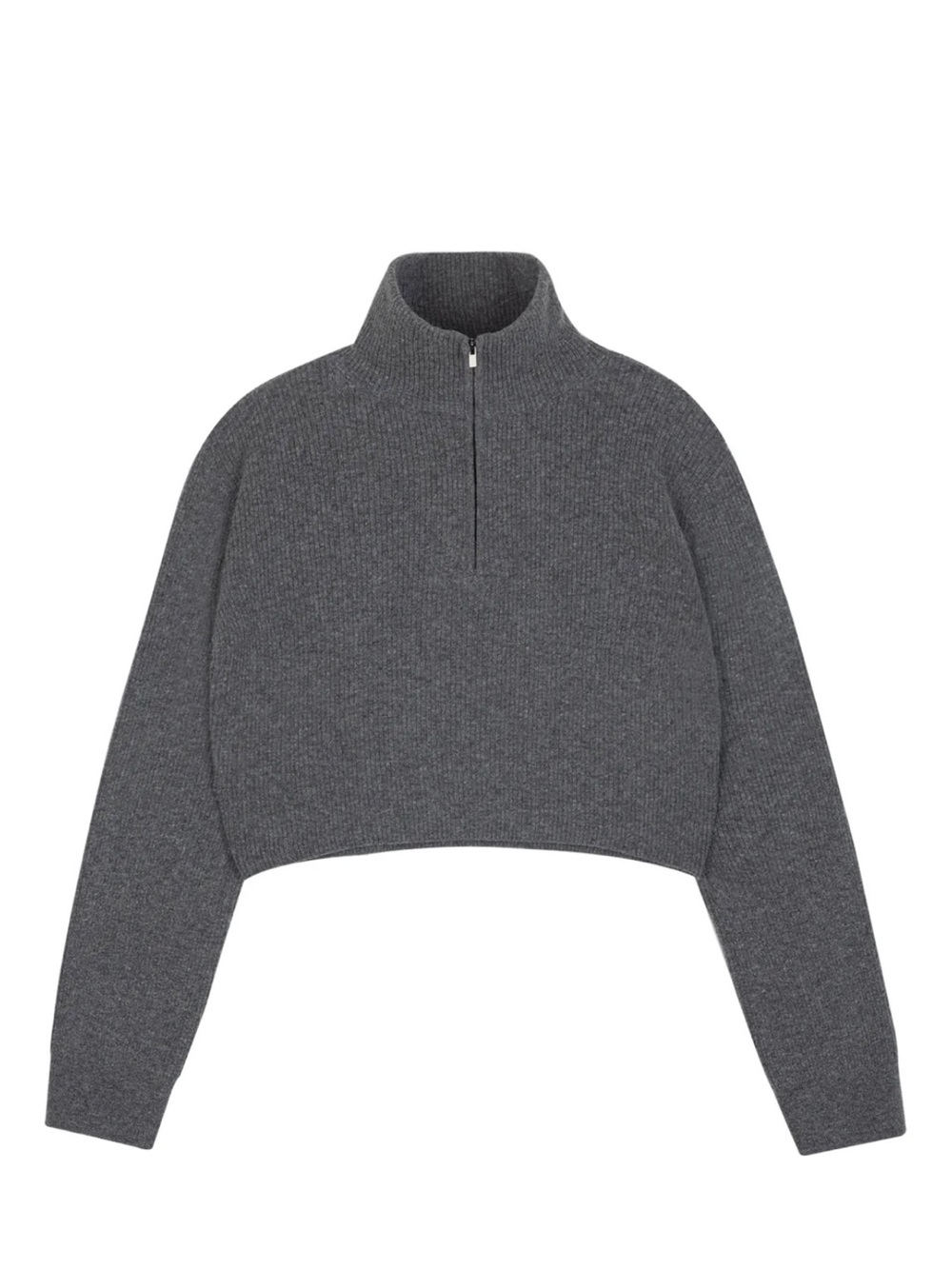 Cropped Half-Zip Turtleneck Sweater - Charcoal Gray